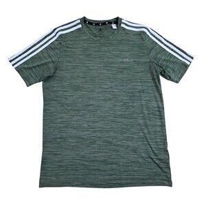 Adidas Aeroready PrimeGreen Mens Small Striped Shirt Green White Run Gym Soccer